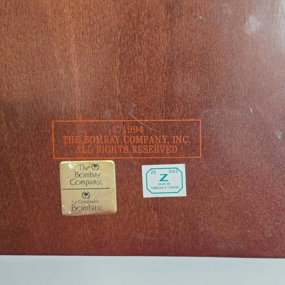 Vintage 1994 Bombay Company Wood Stationery Box Ribbon Tie Mahogany Finish